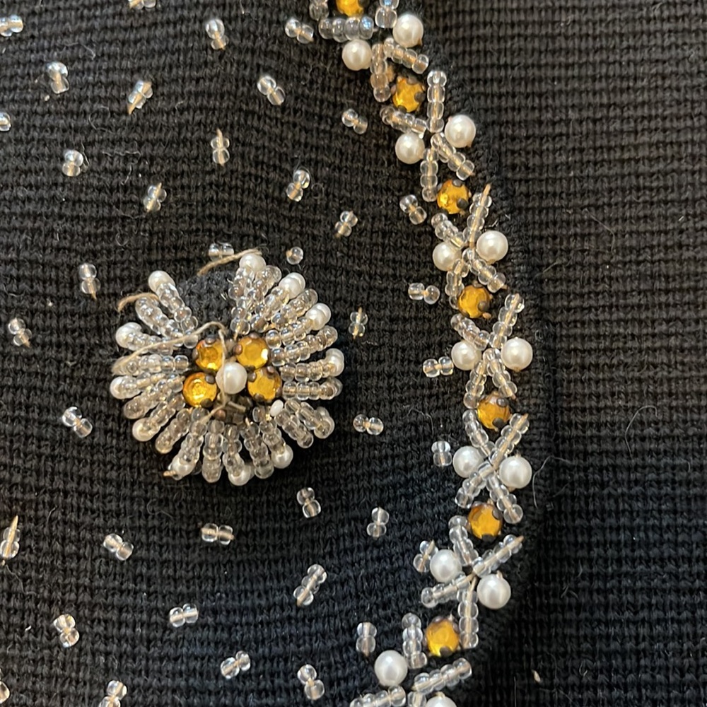 Vintage black wool, beaded with pearls, Crown Colony Hong Kong sweater/jacket - Picture 4 of 8